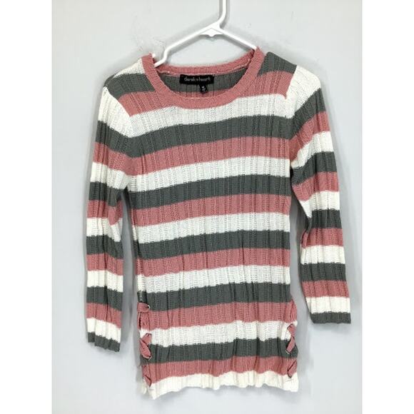Derek Heart Girl’s Striped Lace-Up Long Sleeve Sweater Kid’s Youth Size 14 - Picture 1 of 6